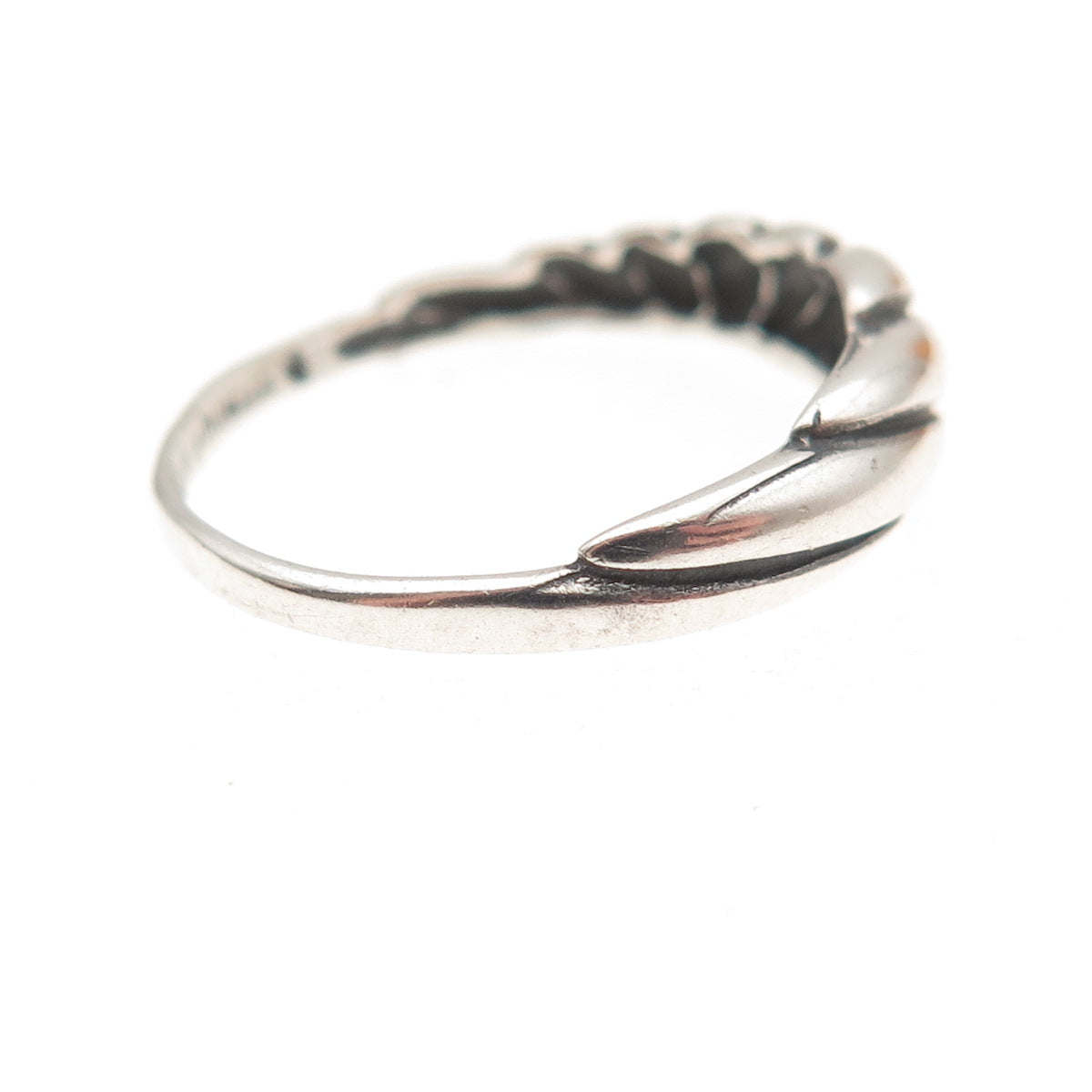 925 Sterling Silver Vintage Modernist Ribbed Oxidized Ring Size 7