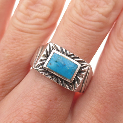 925 Sterling Silver Vintage Southwestern Turquoise Tribal Ring Size 8.5