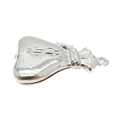 925 Sterling Silver Antique Art Deco Money Bag 3D Pendant