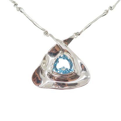 HAGIT GORALI 925 Sterling Silver Vintage Real Blue Topaz Modernist Necklace 20"