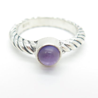 925 Sterling Silver Vintage Real Amethyst Gemstone Twisted Ring Size 5.25