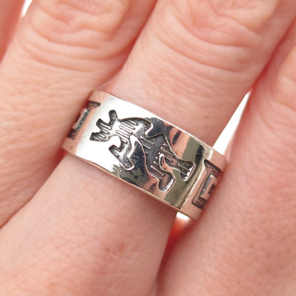 925 Sterling Silver Vintage Southwestern Kokopelli Oxidized Band Ring Size 8.25