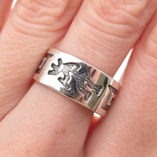 925 Sterling Silver Vintage Southwestern Kokopelli Oxidized Band Ring Size 8.25