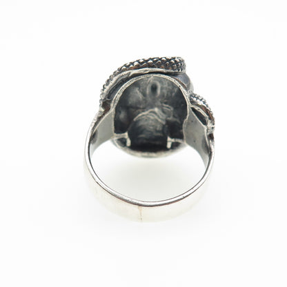 925 Sterling Silver Vintage Skull & Snake Oxidized Biker Ring Size 7.75