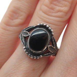 CHAPAL ZENRAY Sterling Silver Vintage Real Black Onyx Oxidized Ring Size 7.25