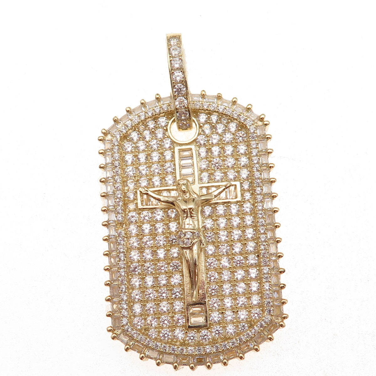 925 Sterling Silver Gold Plated C Z Crucifix Cross Pendant