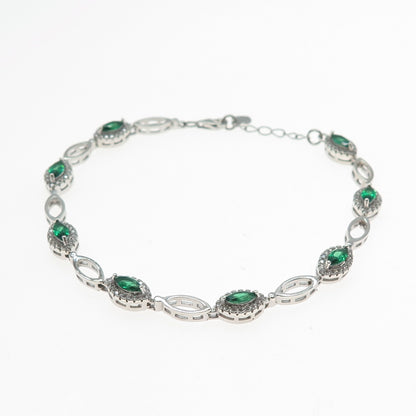 925 Sterling Real Marquise-Cut Chrome Diopside & Round-Cut C Z Bracelet 7-8"