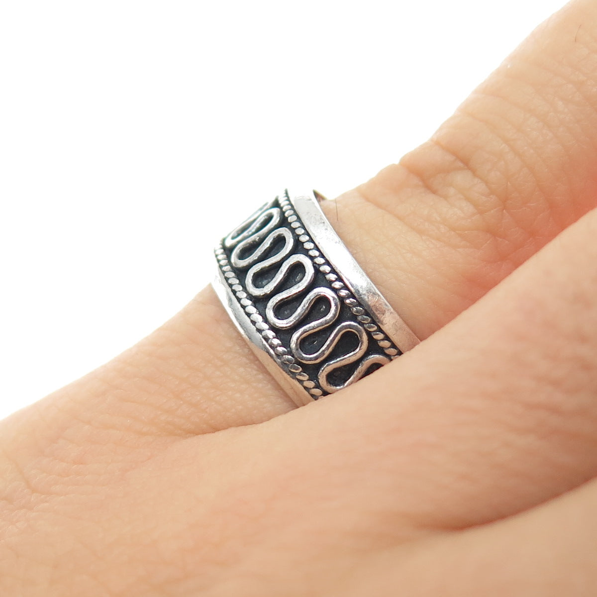 BOMA 925 Sterling Silver Vintage Zig Zag Oxidized Band Ring Size 6.25