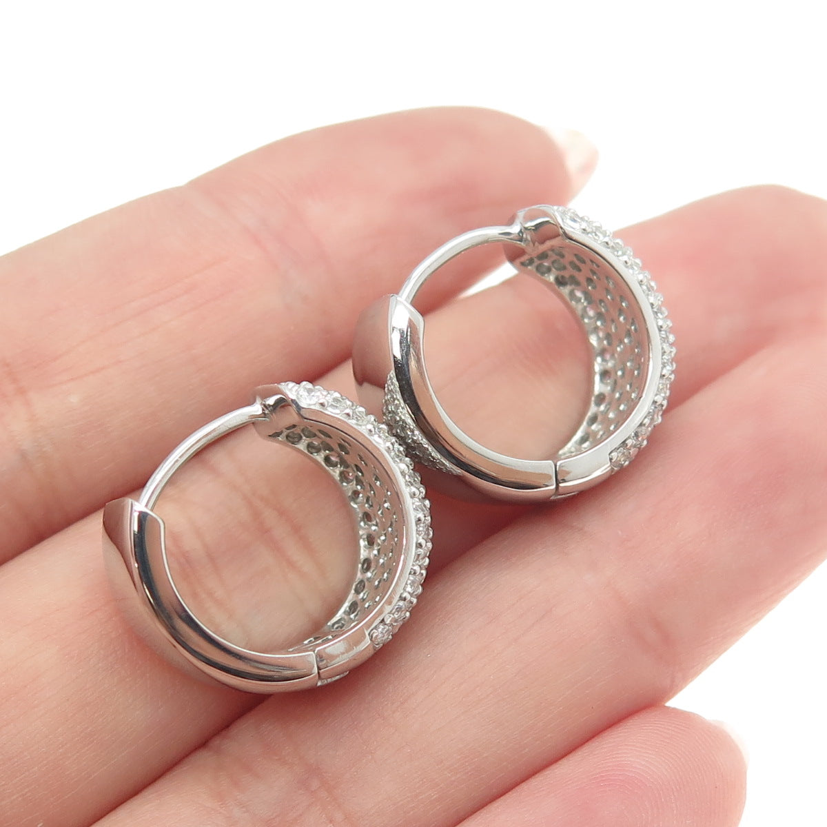 925 Sterling Silver Round-Cut C Z Sparkle Hoop Earrings