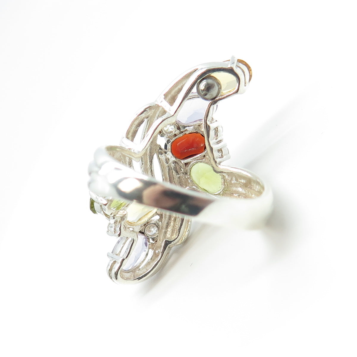 925 Sterling Silver Vintage Amethyst Citrine Peridot Garnet Gem Ring Size 6.75