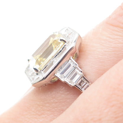DSMK 925 Sterling Silver White & Lemon Emerald-Cut Shaped C Z Ring Size 7.25