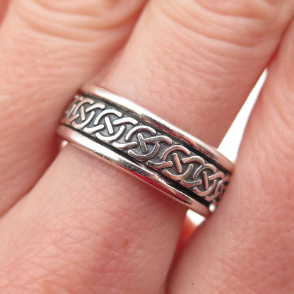 925 Sterling Silver Vintage Celtic Knot Oxidized Rotating Band Ring Size 8