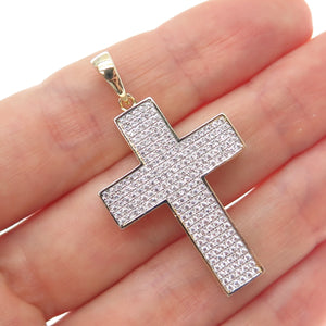 925 Sterling Silver Gold Plated Round-Cut C Z Sparkle Cross Charm Pendant