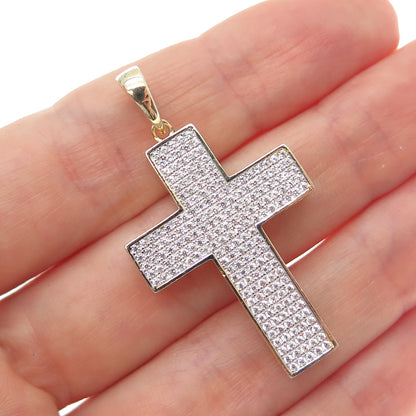 925 Sterling Silver Gold Plated Round-Cut C Z Sparkle Cross Charm Pendant