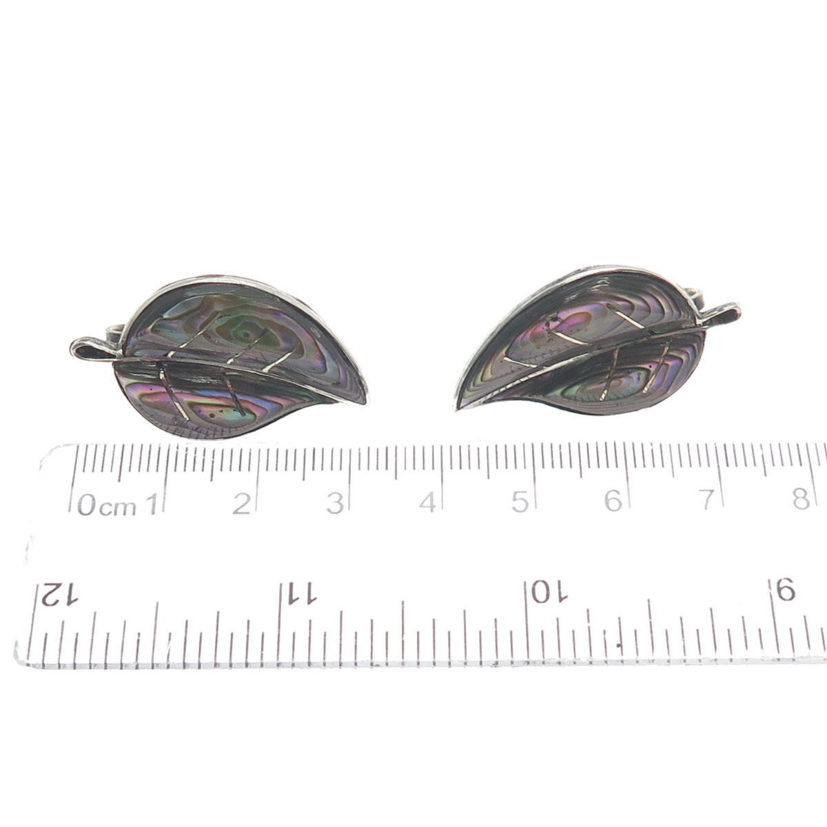 925 Sterling Silver Vintage Mexico Abalone Shell Floral Leaf Screw Back Earrings
