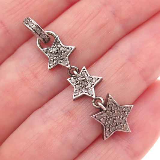 925 Sterling Silver Real Round-Cut Diamond Star Drop Pendant