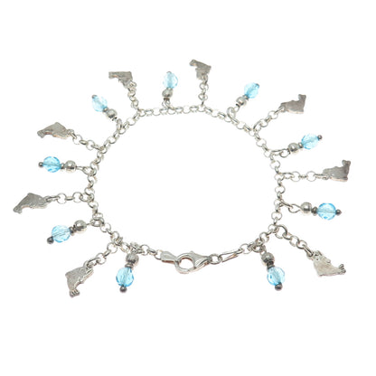 925 Sterling Silver Vintage Italy Crystal Dolphin Charm Rolo Link Bracelet 7"