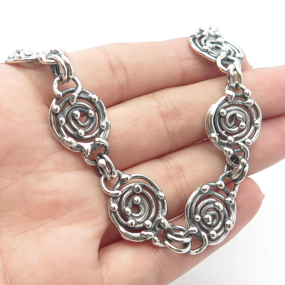 925 Sterling Silver Vintage Modernist Spiral Chan Necklace 16"