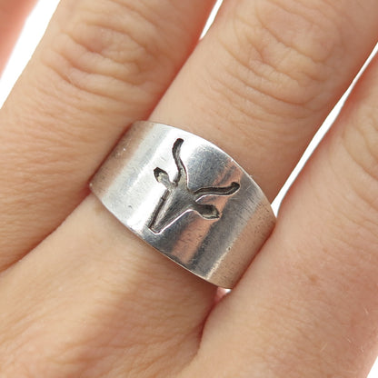 925 Sterling Silver Vintage Ethnic Deer Oxidized Ring Size 7