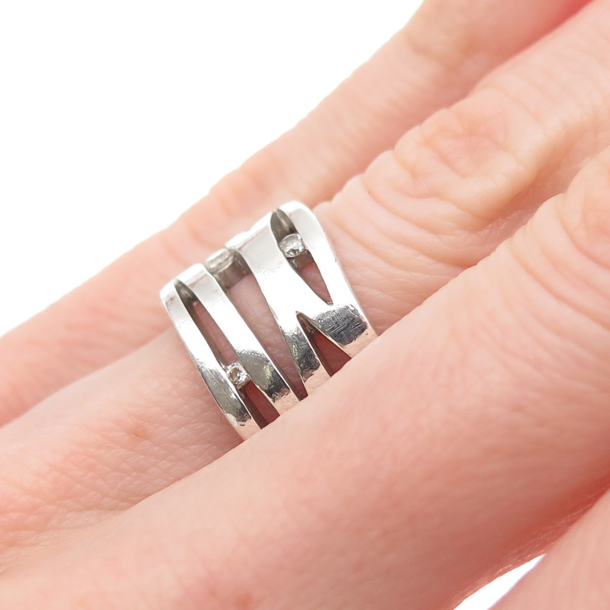 925 Sterling Silver Round-Cut C Z Multi-Row Ring Size 5.5
