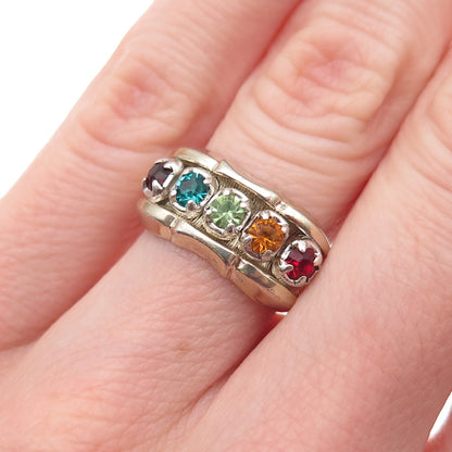 Vargas Sterling Silver Gold Plated Antique Art Deco Rhinestone Ring Size 5.75