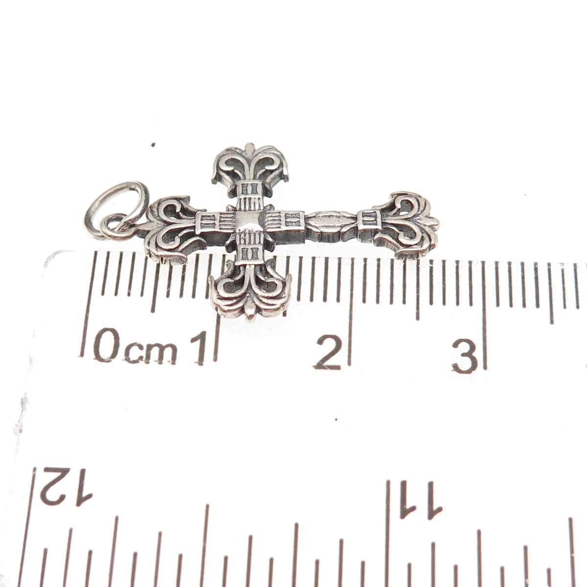 925 Sterling Silver Antique Art Deco Fleur de Lis Cross Oxidized Charm Pendant