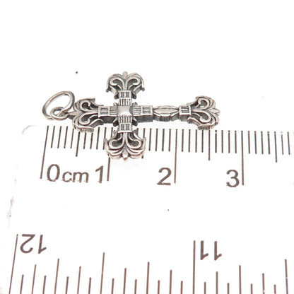 925 Sterling Silver Antique Art Deco Fleur de Lis Cross Oxidized Charm Pendant
