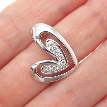 925 Sterling Silver Round-Cut C Z Heart Minimalist Slide Pendant