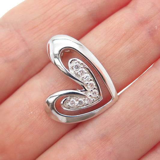 925 Sterling Silver Round-Cut C Z Heart Minimalist Slide Pendant