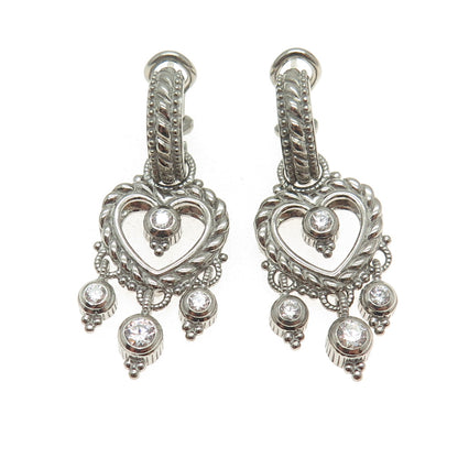 JUDITH RIPKA 925 Sterling Silver Round-Cut C Z Heart Charm Omega Back Earrings