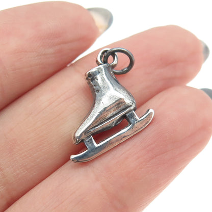 925 Sterling Silver Antique Art Deco Ice Skating Shoe 3D Charm Pendant