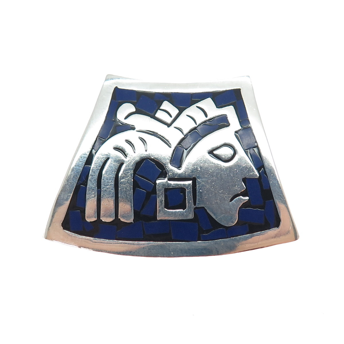 Old Pawn Sterling Silver Vintage Lapis Inlay Warrior Centerpiece Slide Pendant