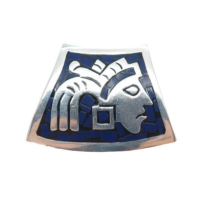 Old Pawn Sterling Silver Vintage Lapis Inlay Warrior Centerpiece Slide Pendant