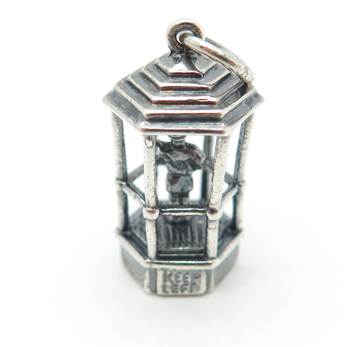 925 Sterling Silver Antique Art Deco "Keep Left" Traffic Controller Pendant