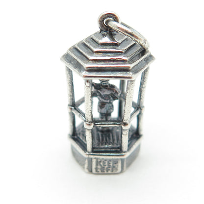 925 Sterling Silver Antique Art Deco "Keep Left" Traffic Controller Pendant