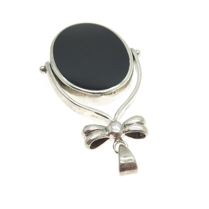 925 Sterling Silver Vintage Mother-of-Pearl Black Onyx Gem Double Sided Pendant