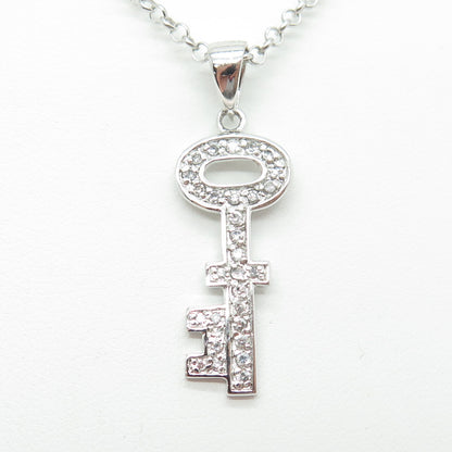 925 Sterling Silver Round-Cut C Z Key Rolo Chain Necklace 16"