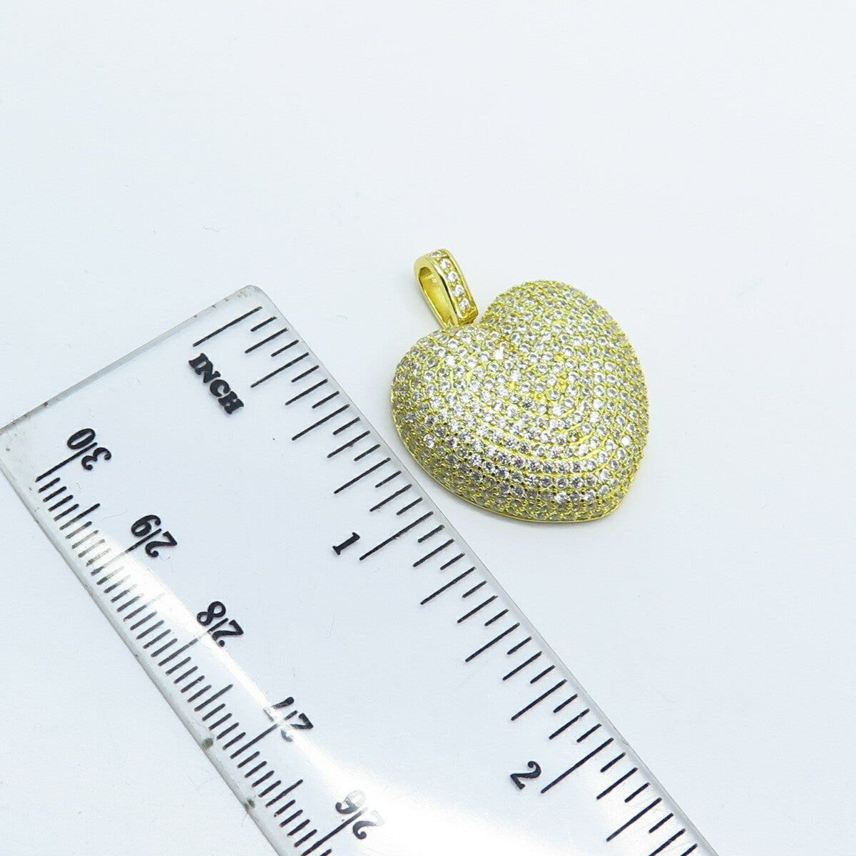 925 Sterling Silver Gold Plated Pave C Z Heart Pendant