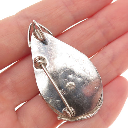 925 Sterling Silver Vintage Real MOP Modernist Oxidized Pin Brooch / Pendant