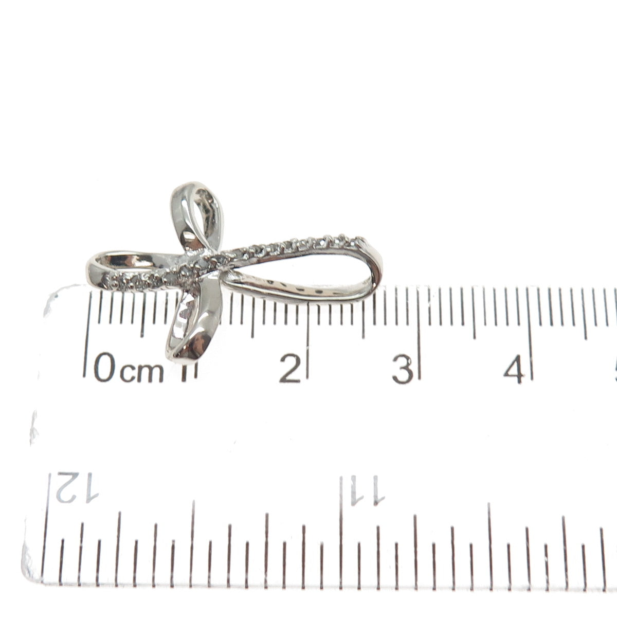 CHARLES WINSTON 925 Sterling Silver Real Round-Cut Diamond Cross Charm Pendant