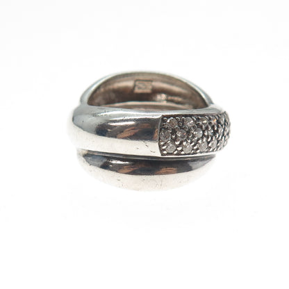 925 Sterling Silver Vintage Round-Cut C Z Crisscross Ring Size 6.75