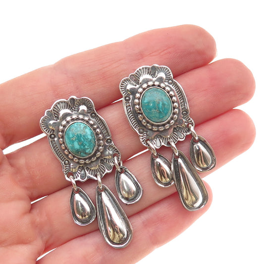 Rick Enriquez Navajo Old Pawn Sterling Silver Vintage Turquoise Dangle Earrings