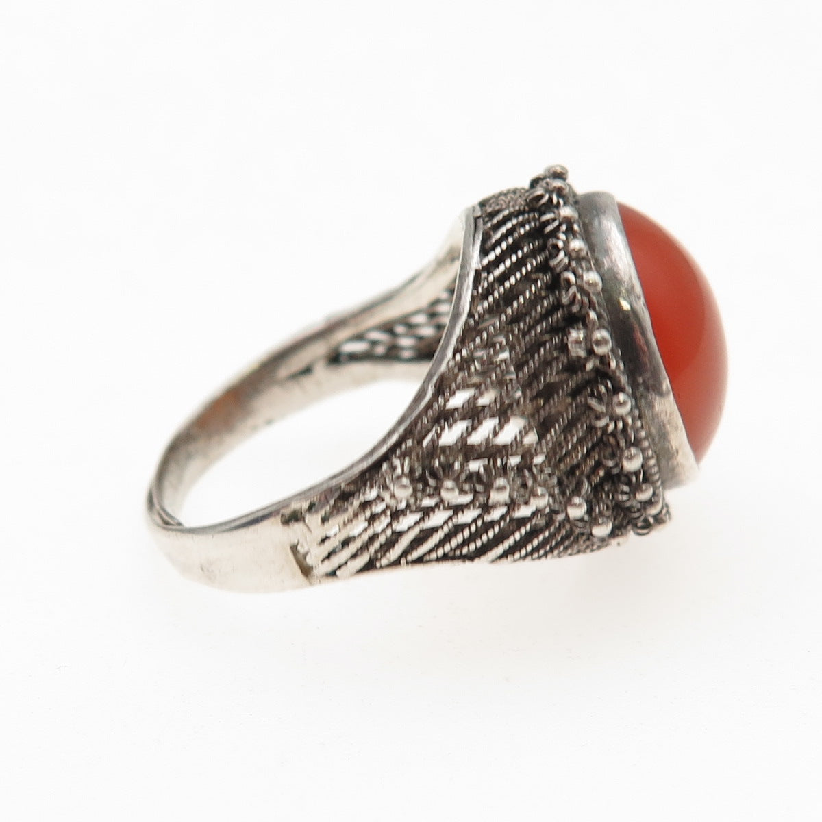 925 Sterling Silver Antique Art Deco Real Carnelian Adjustable Ring Size 6.75