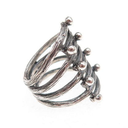 925 Sterling Silver Vintage Modernist 8-Row Oxidized Ring Size 7