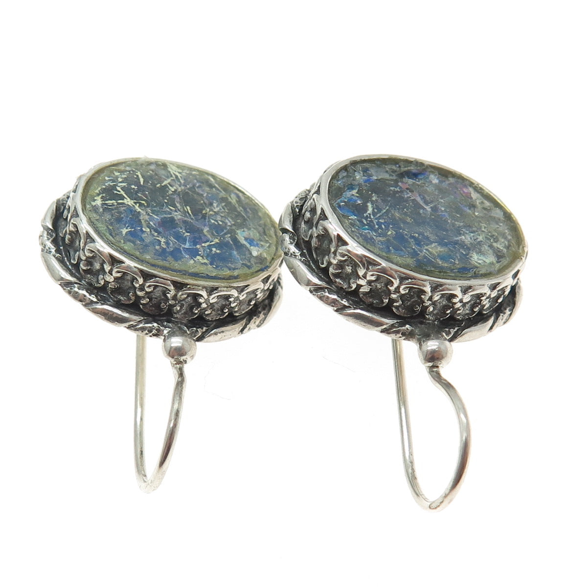 SAPHIRIM-RAHAV 925 Sterling Silver Vintage Roman Glass Modernist Earrings