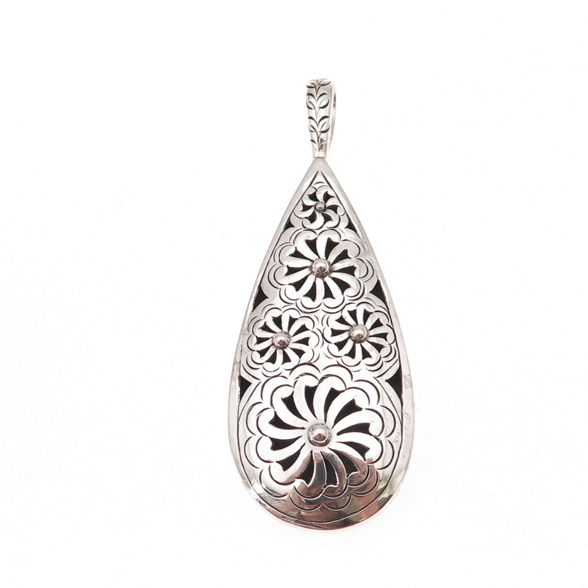 Janice Girardi 925 Sterling Silver Vintage Floral Teardrop Oxidized Pendant