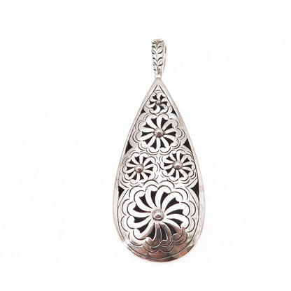 Janice Girardi 925 Sterling Silver Vintage Floral Teardrop Oxidized Pendant