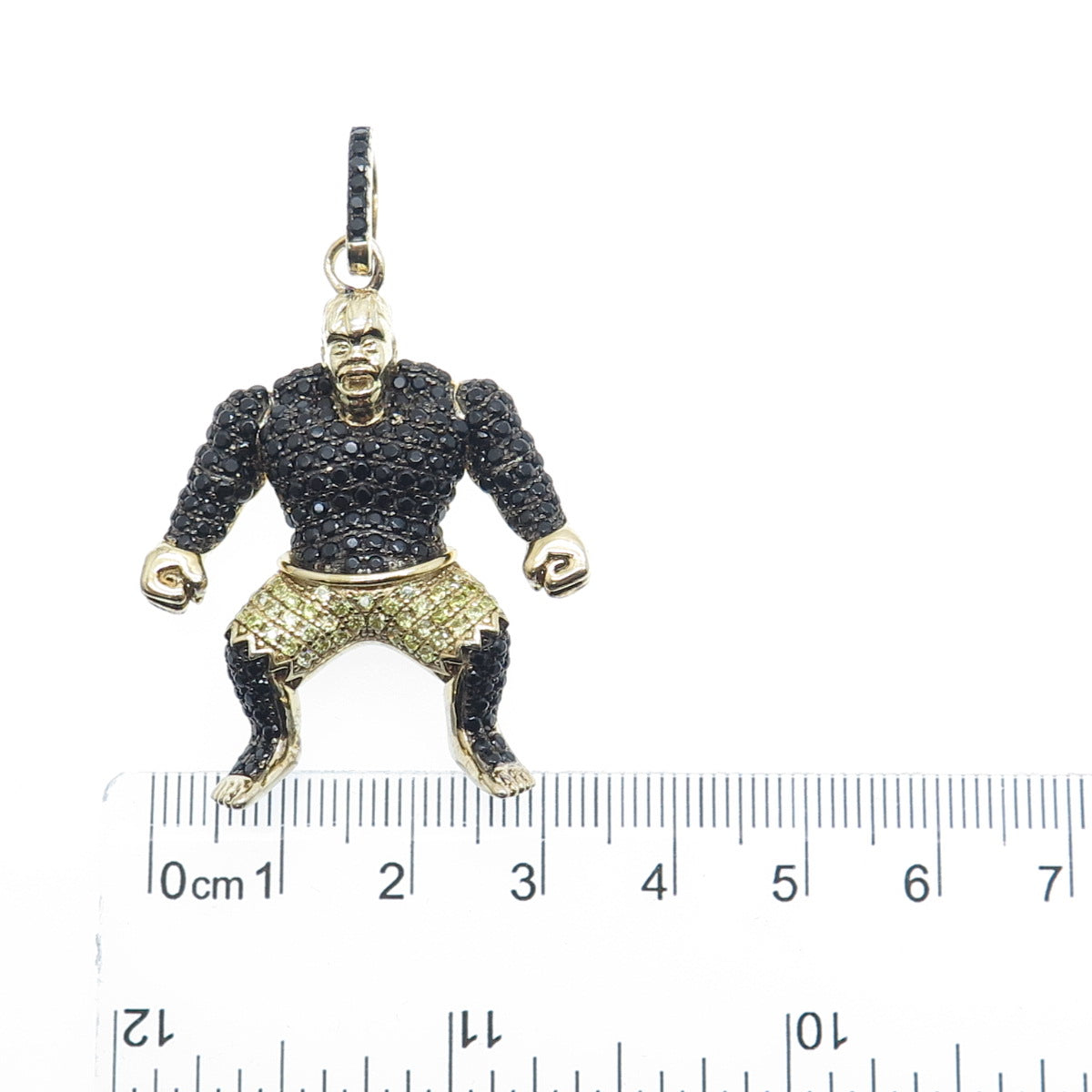 925 Sterling Silver Gold Plated Real Round-Cut Spinel & C Z Black Hulk Pendant