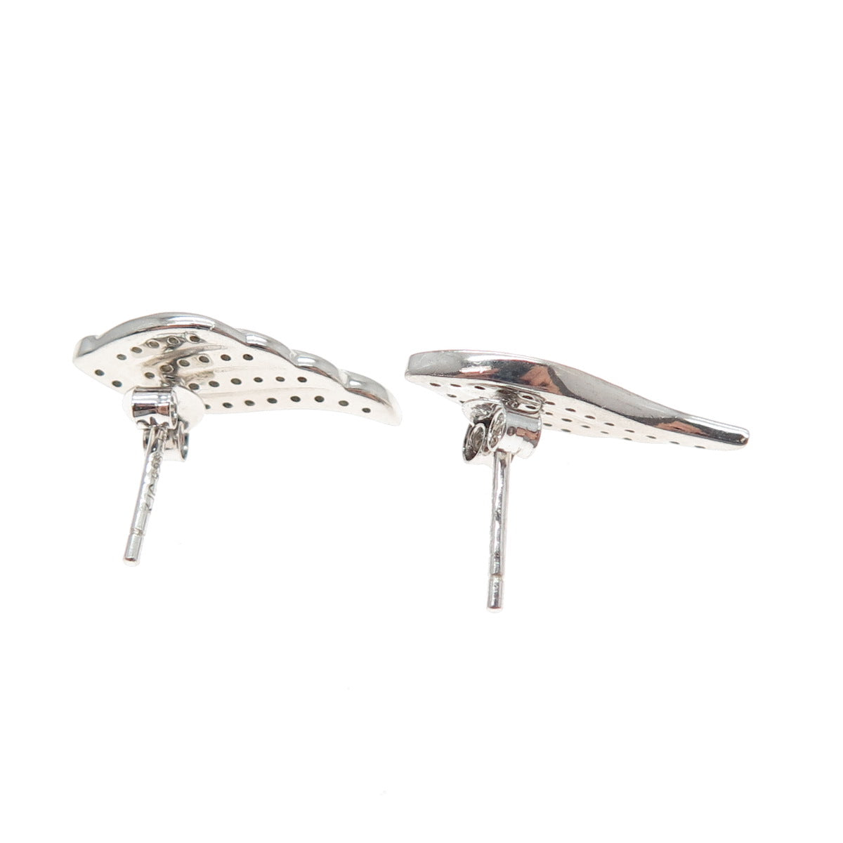 925 Sterling Silver Real Round-Cut Diamond Angel Wing Earrings