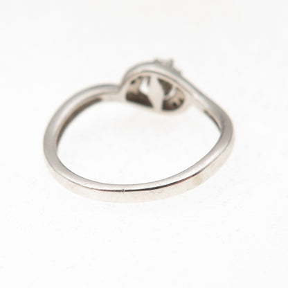 925 Sterling Silver Real Round-Cut Diamond & Sapphire Ring Size 6.25
